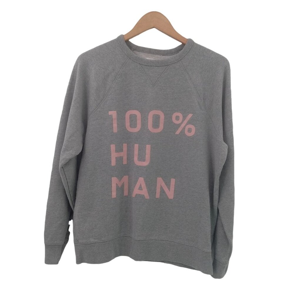 Everlane Women 100% Human Typography Hoodie Gray Sweatshirt  L French Terry 2017